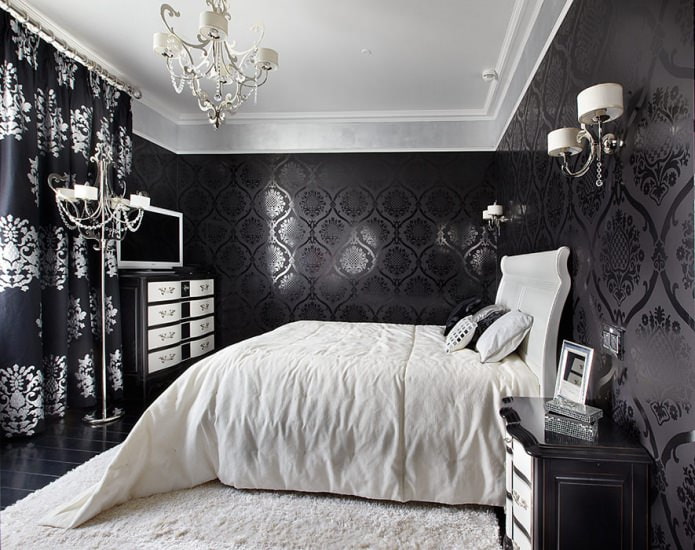 Черно-белый интерьер спальни