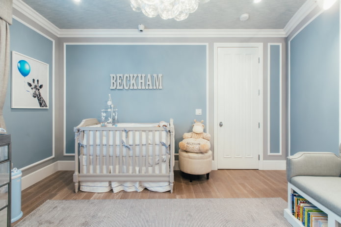 стены голубого цвета в комнате ребенка