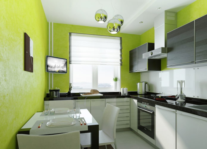 зеленые стены в интерьере кухни