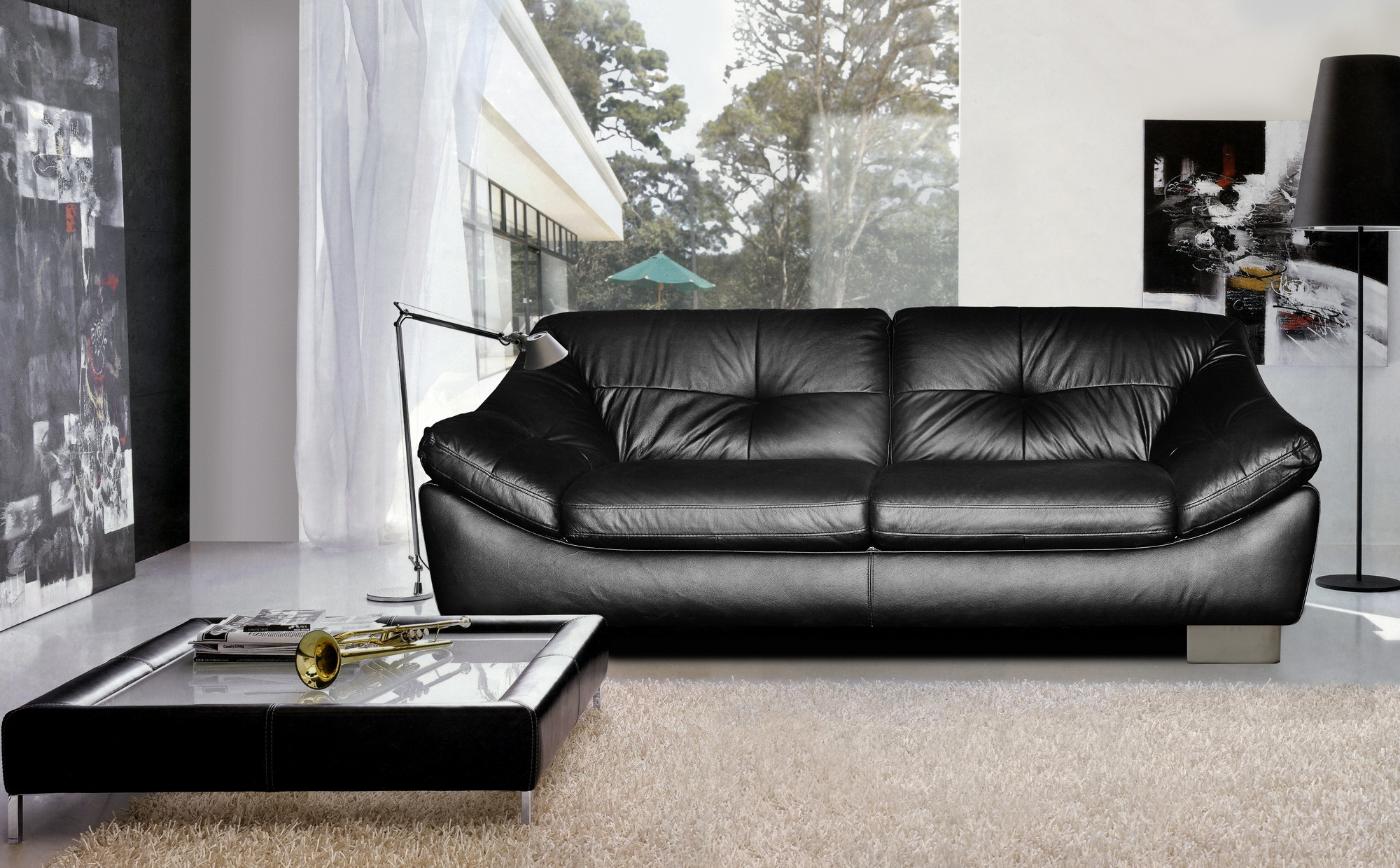 кожаный диван в интерьере фото