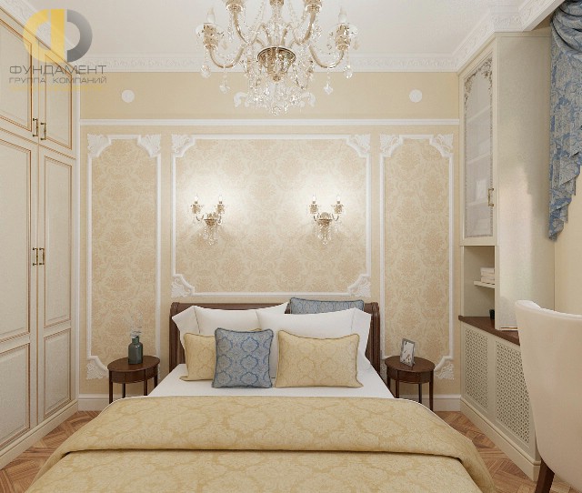 Спальня в стиле классика с дамасским узором