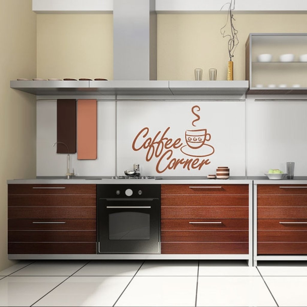 Дизайн кухни с фотообоями кофе