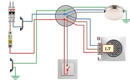 Схема подключения вентилятора с таймером к одноклавишному выключателю