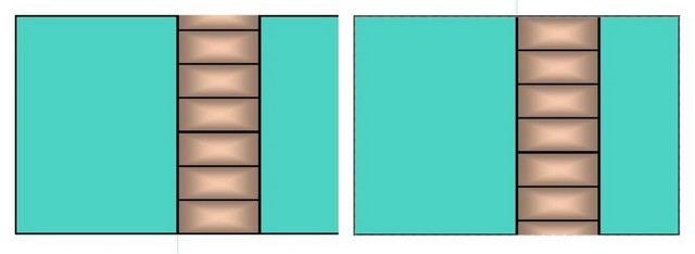 Резаный узкий ряд  станет менее заметным, если его расположить самым нижним, вдоль пола.