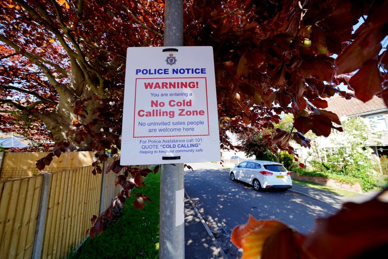 Police no cold calling zone sign royalty free stock photo