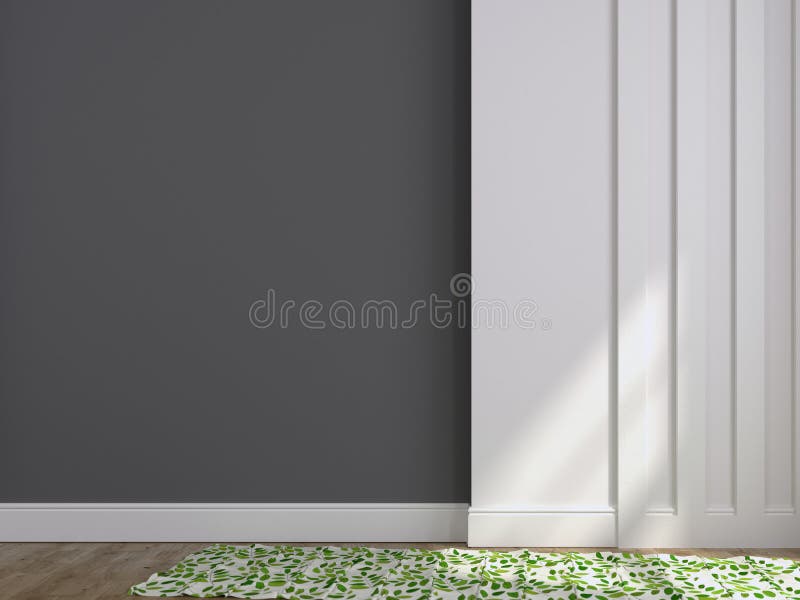 Background of gray and white walls and a carpet. Modern interior with the background of gray and white walls and a carpet with floral pattern stock photos