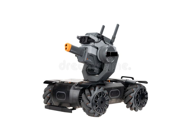 Bangkok, Thailand - Sep 6, 2019: DJI Robomaster S1 programmable educational robots isolated on white background. Illustrative editorial content royalty free stock image