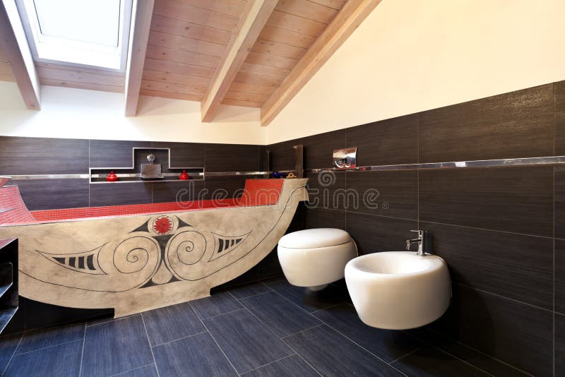 Bathroom with ethnic bath. Interior, new loft furnished, bathroom with ethnic bath royalty free stock photo