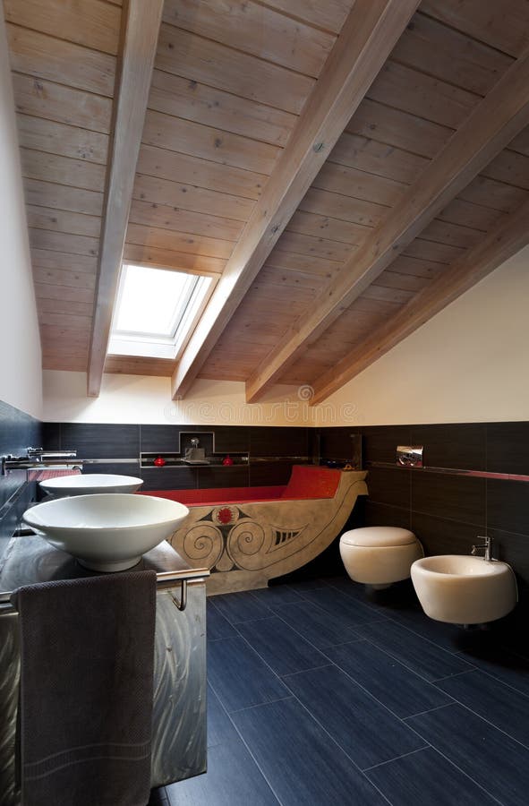 Bathroom with ethnic bath. Interior, new loft furnished, bathroom with ethnic bath royalty free stock photos