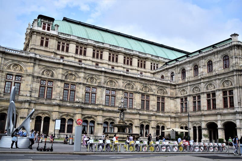 Beautiful, large, important and historic two-winged building in Graz, with a bicycle rental parking.  stock photography