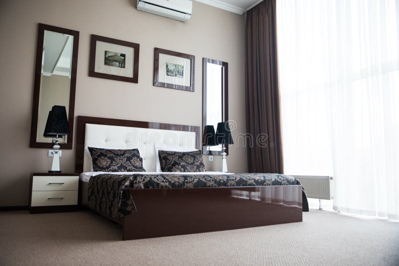 Bedroom interiors hotel. Interiors home royalty free stock image