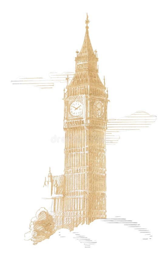 Big Ben, London. Big Ben, London. Graphic linear tonal drawing by slate pencil. Sepia, toned paper. Big Ben, London. Graphic linear tonal drawing by slate vector illustration