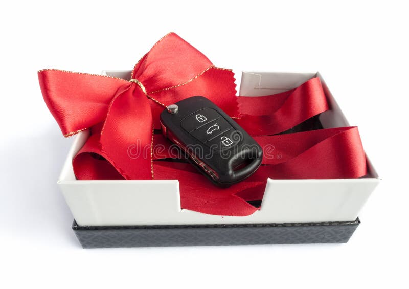 Black car key in a present box royalty free stock image