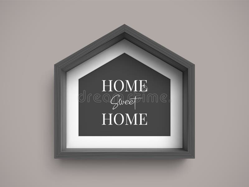 Black stylish wooden frame in shape of house with inscription Home Sweet Home. Mock up photo frame. Real estate symbol stock illustration