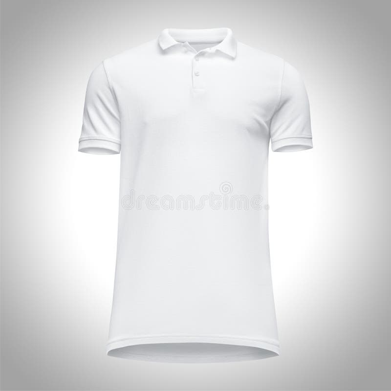 Blank template men white polo shirt short sleeve, front view bottom-up, on gray background with clipping path. Mockup concept t-shirt for design and print royalty free stock images
