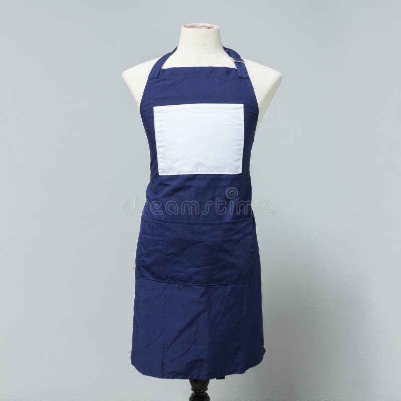 Blue canvas apron uniform on mannequin for designer. Housewife costume for cooking or cleaner stock photos