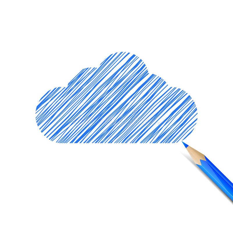 Blue cloud drawn with pencil. Cloud drawn with blue pencil on white background royalty free illustration