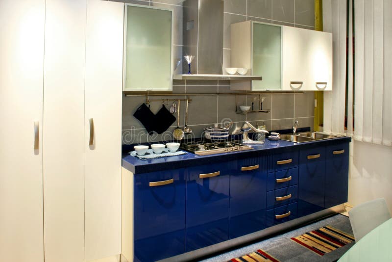 Blue kitchen stock photography