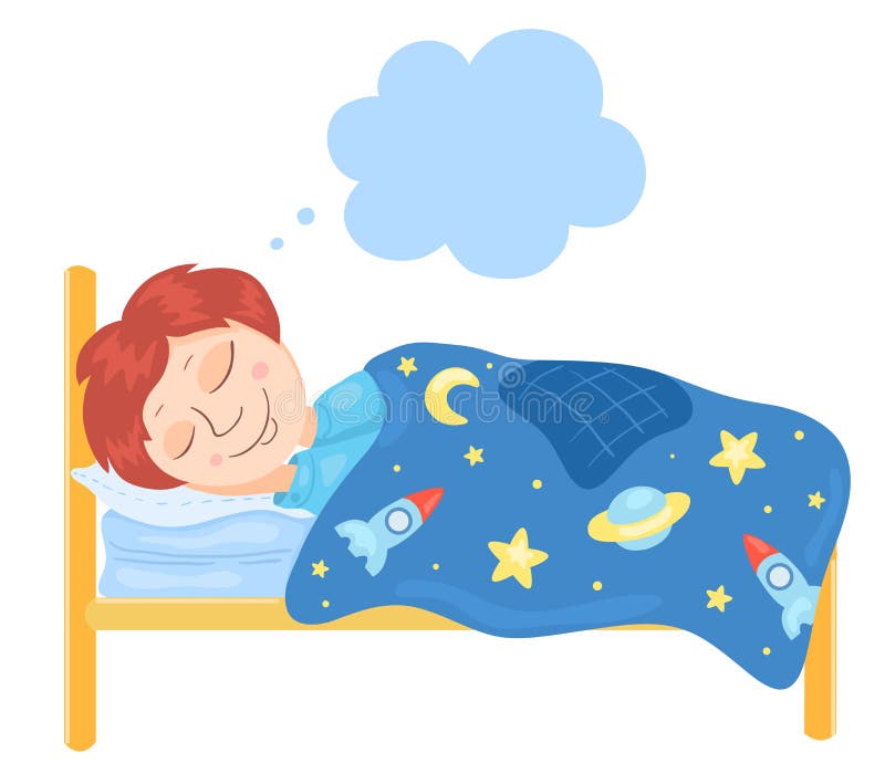 The boy sleeps in a bed vector illustration