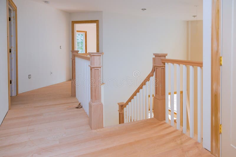 Building residential home with designed stairs made with staircase wood. Building residential home with designed stairs made with corridor entry staircase wood royalty free stock photo