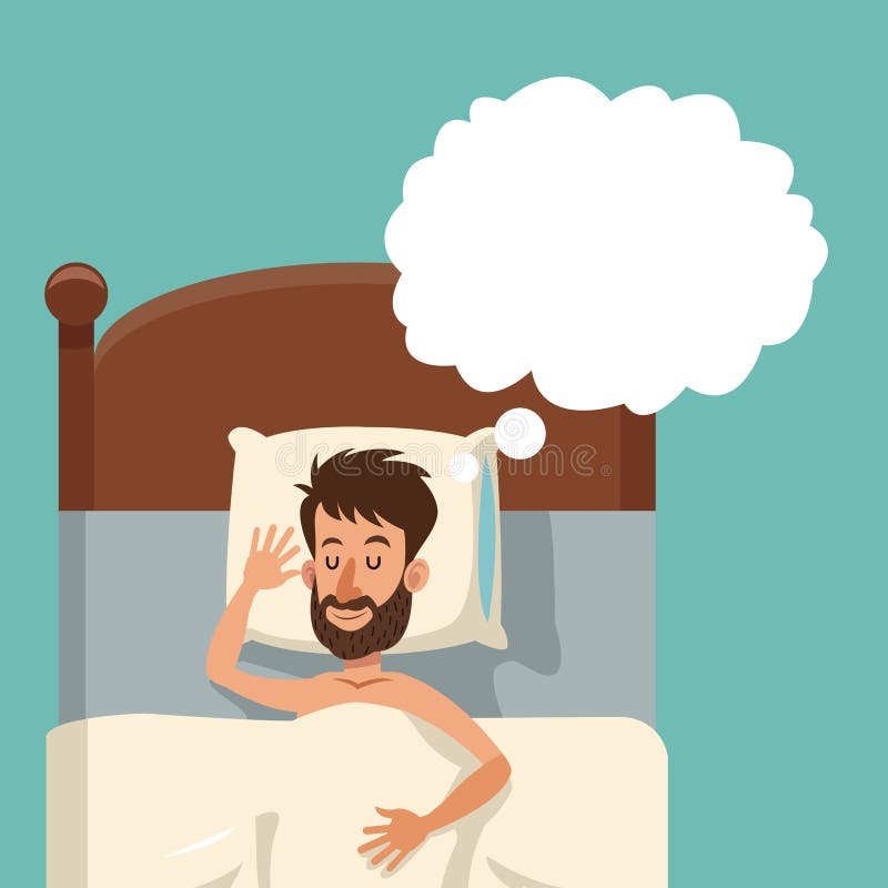 Cartoon bearded man sleeping dream shirtless bed royalty free illustration