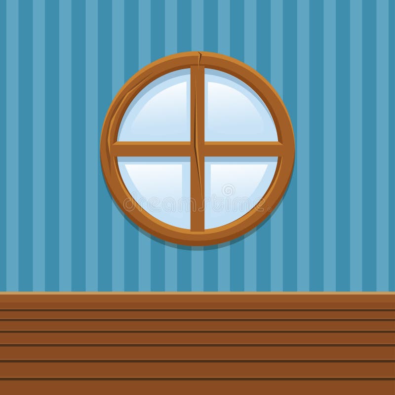 Cartoon Wooden round window, Set Home Interior stock illustration