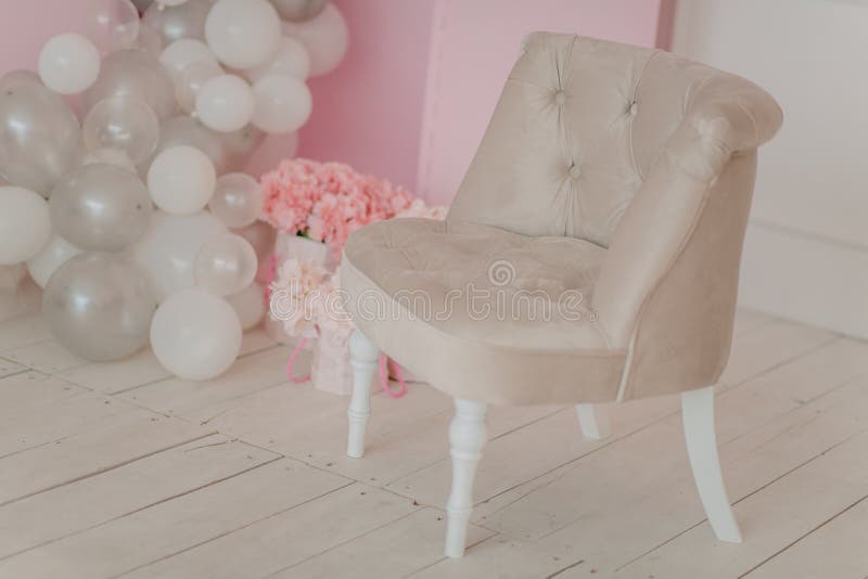 Children`s room in pink and blue tones. At home stock photo