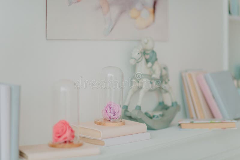 Children`s room in pink and blue tones. At home stock photos