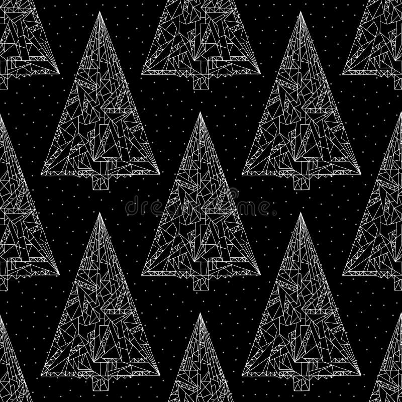 Christmas trees pattern. Stylish abstract Xmas night seamless background. Winter holidays vector texture for wallpaper. Wrapping paper, textile design, surface stock illustration