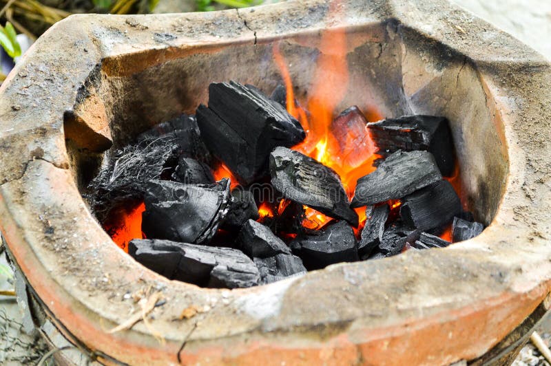 Hot coal in stove. Close up hot coal in stove royalty free stock photo