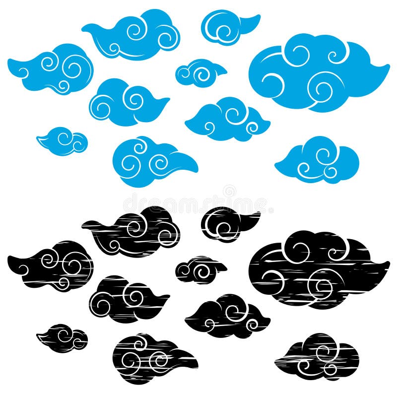 Cloud illustrations. Chinese style cloud illustration in two different styles royalty free illustration