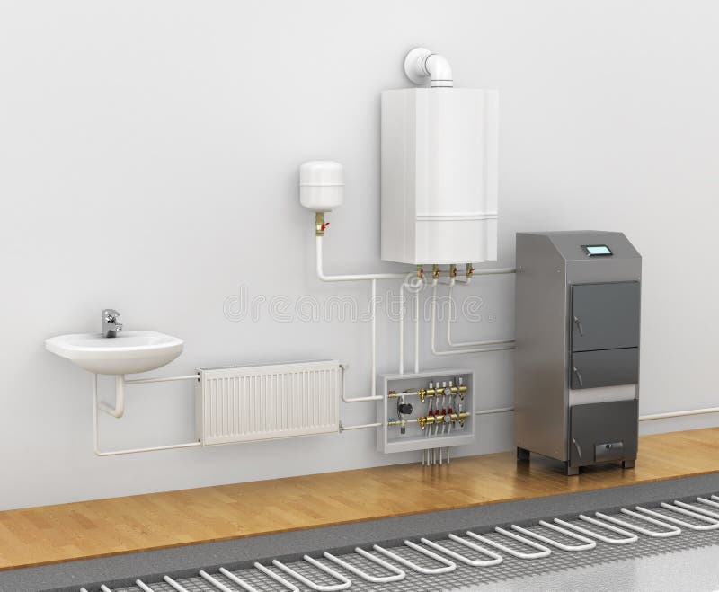 Concept of the scheme of the heating system. vector illustration