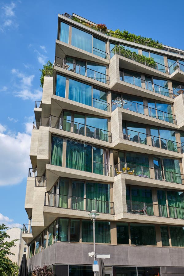 Contemporary apartment building with floor-to-ceiling windows. Seen in Berlin, Germany stock image