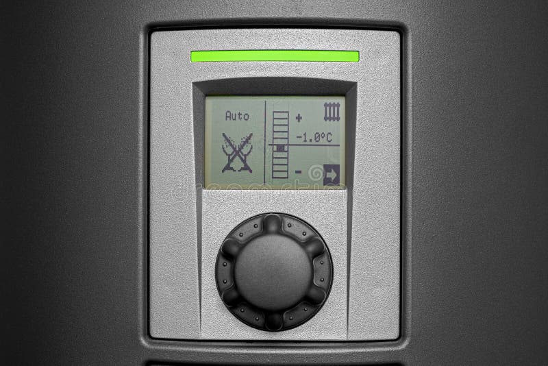 Control panel of a electrical heat pump in a private household stock photography