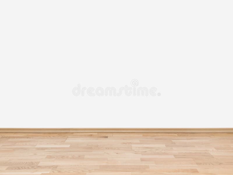 Empty white wall with wooden floor stock photos