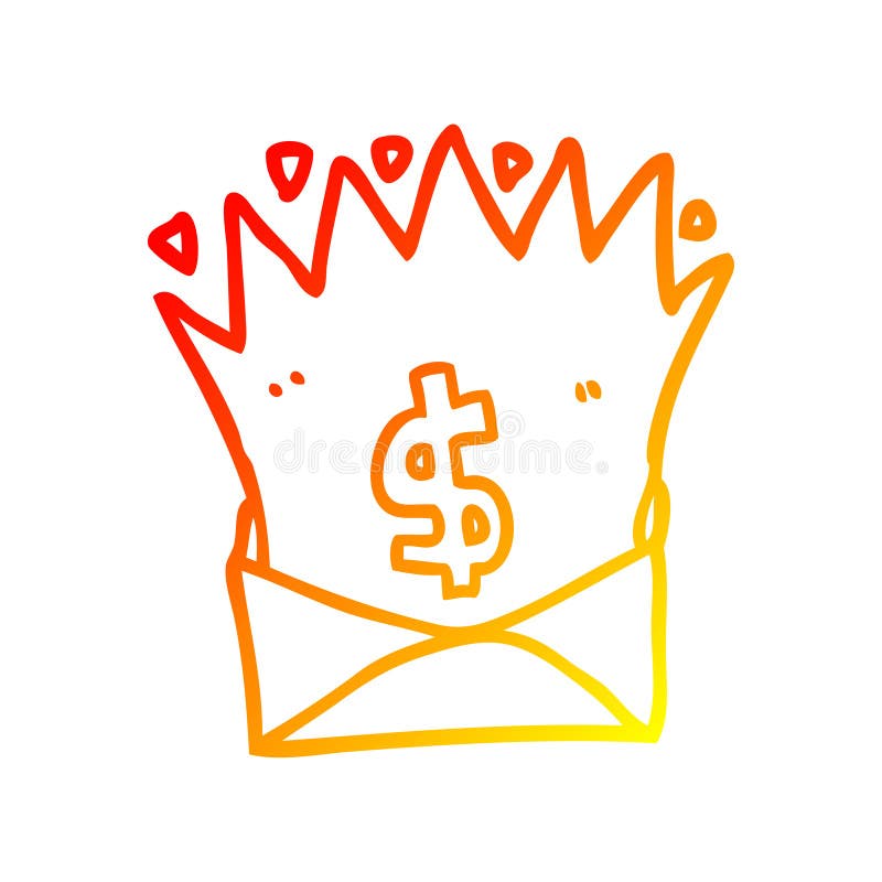 A creative warm gradient line drawing cartoon envelope with money sign royalty free illustration