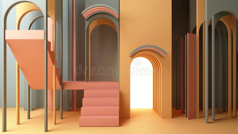 3d render illustration in modern geometric style Arch and trendy minimal interior royalty free illustration