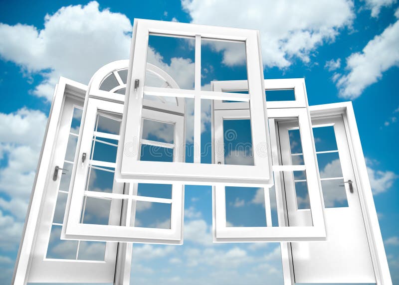 Doors and windows catalogue, sky royalty free stock photo