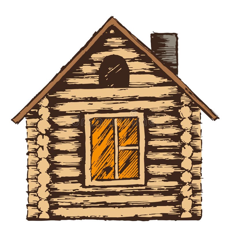 Drawing of wooden house. Drawing of the country wooden house royalty free illustration