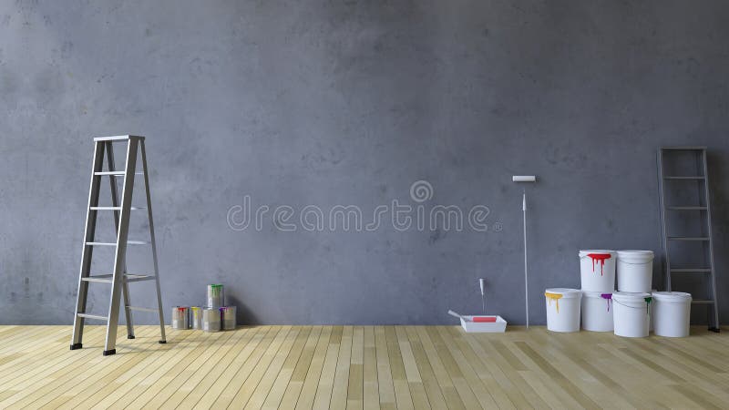 3Ds blank wall and painting tools stock illustration