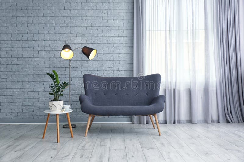 Elegant living room interior with sofa stock photo