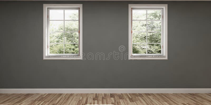 Empty room with grey walls and two windows. Empty room with grey walls and two windows and wooden floor royalty free stock image