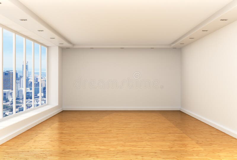 Empty room, panoramic windows stock image