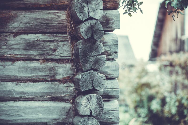 Facades Russian village of wooden houses in the old style.  royalty free stock images