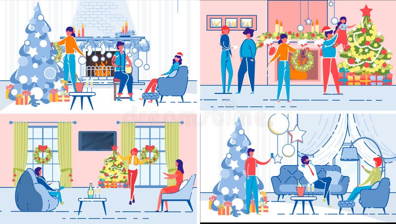 Family, Relatives or Friends Christmas Fun Set. vector illustration