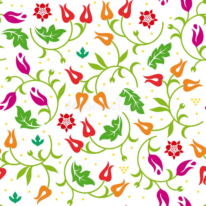 Floral seamless pattern with warm color scheme. Vector illustration. stock illustration