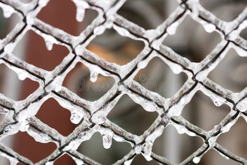 Frozen Mesh netting in the ice. cold weather concept. Winter abstract urban view: Mesh netting in the ice. freezing (Soft focus stock images