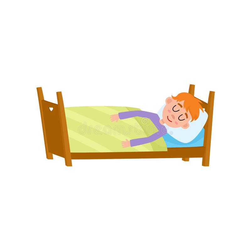 Funny little boy sleeping, tight asleep in his bed royalty free illustration
