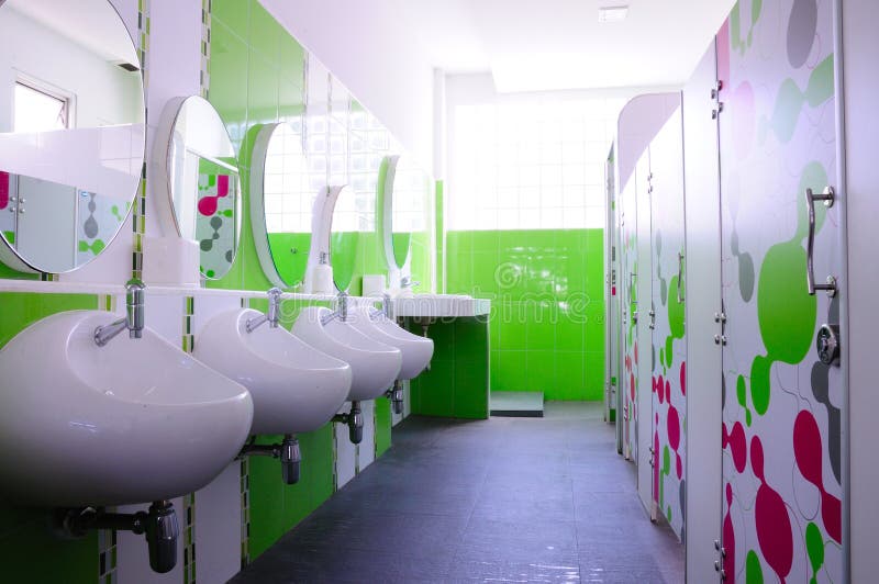 Green and clean child toilet. Green and clean child restroom in school, good health management and sanitation stock image