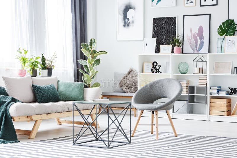 Grey living room interior stock images